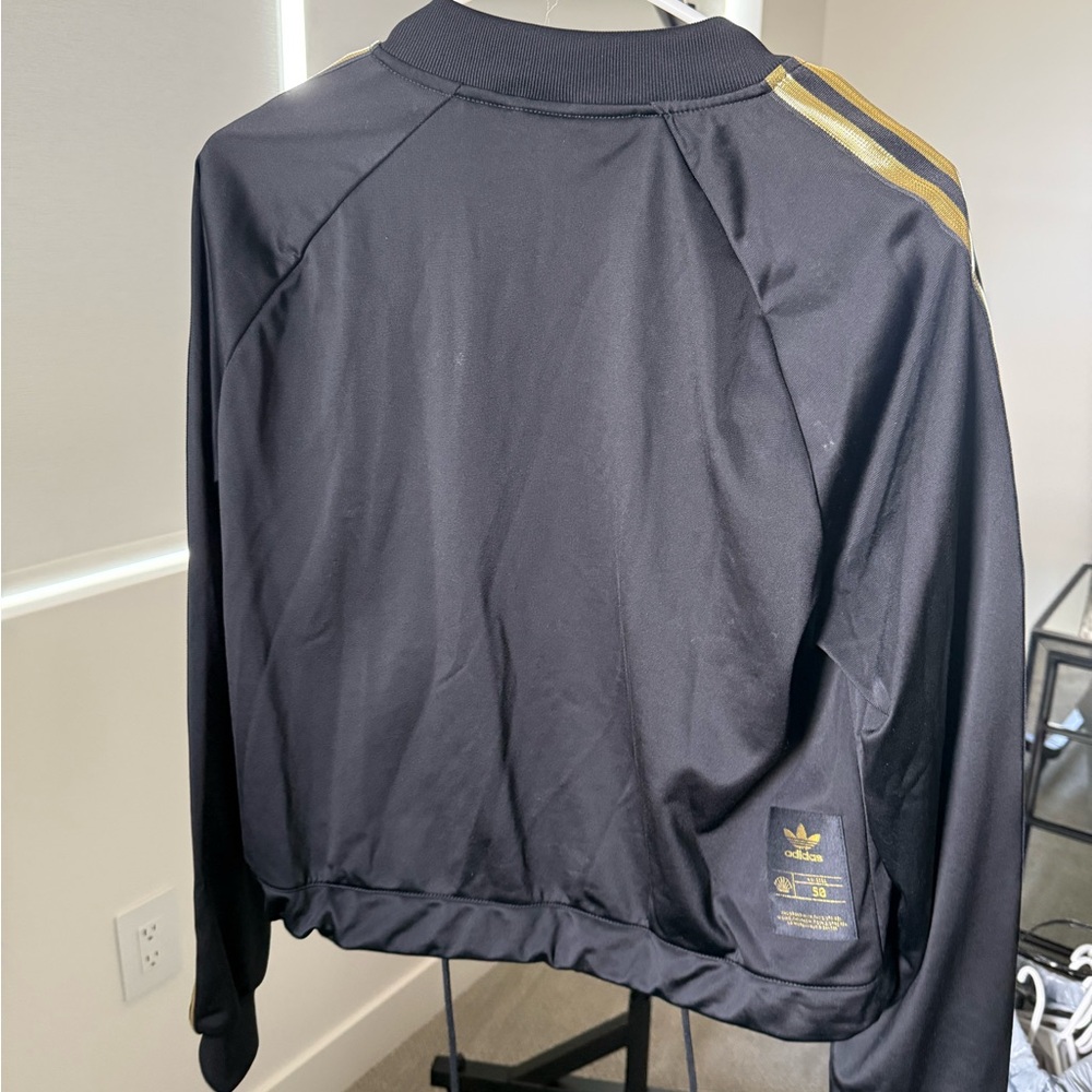 Adidas Women's Black Bomber Jacket with Gold Accents - Picture 2 of 3